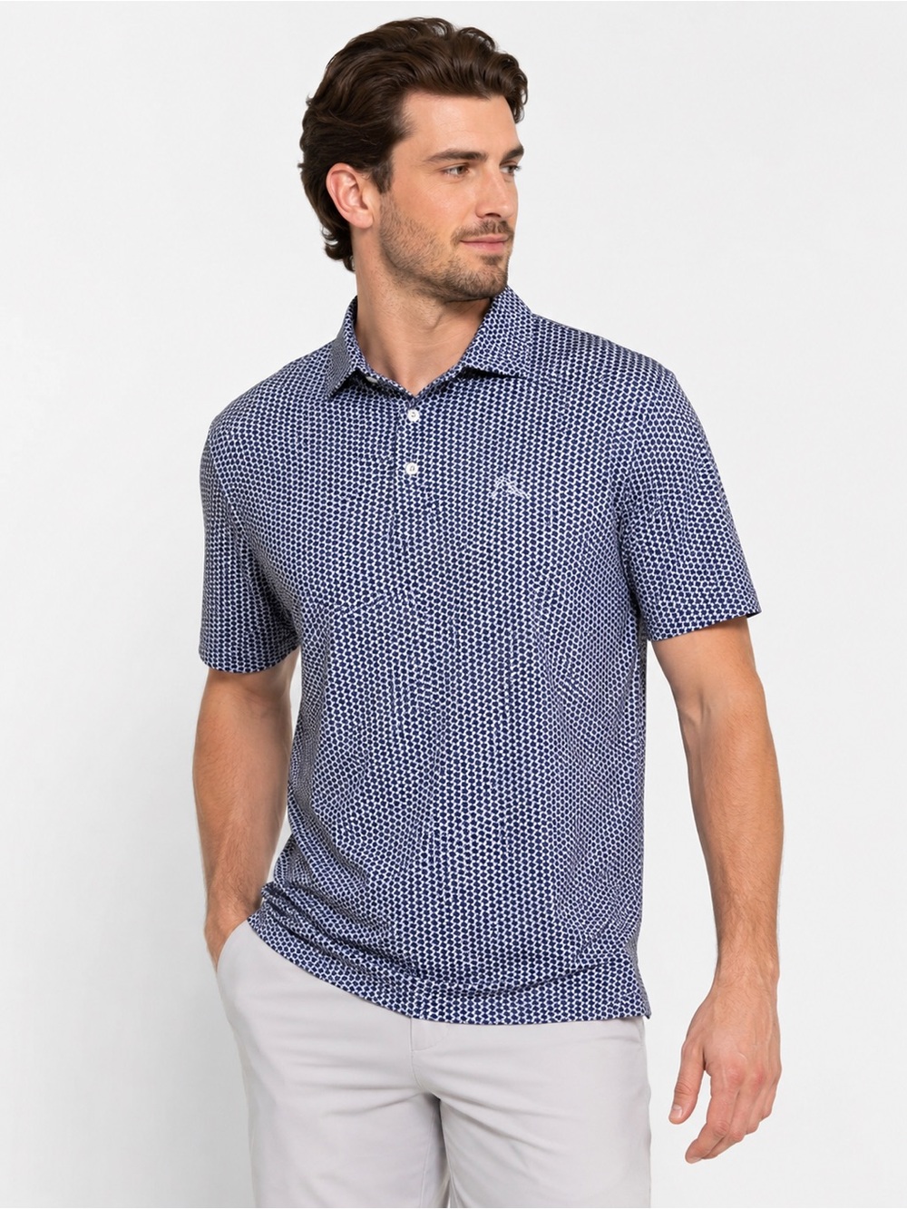 Rhoback Navy and White Geometric Collared Shirt